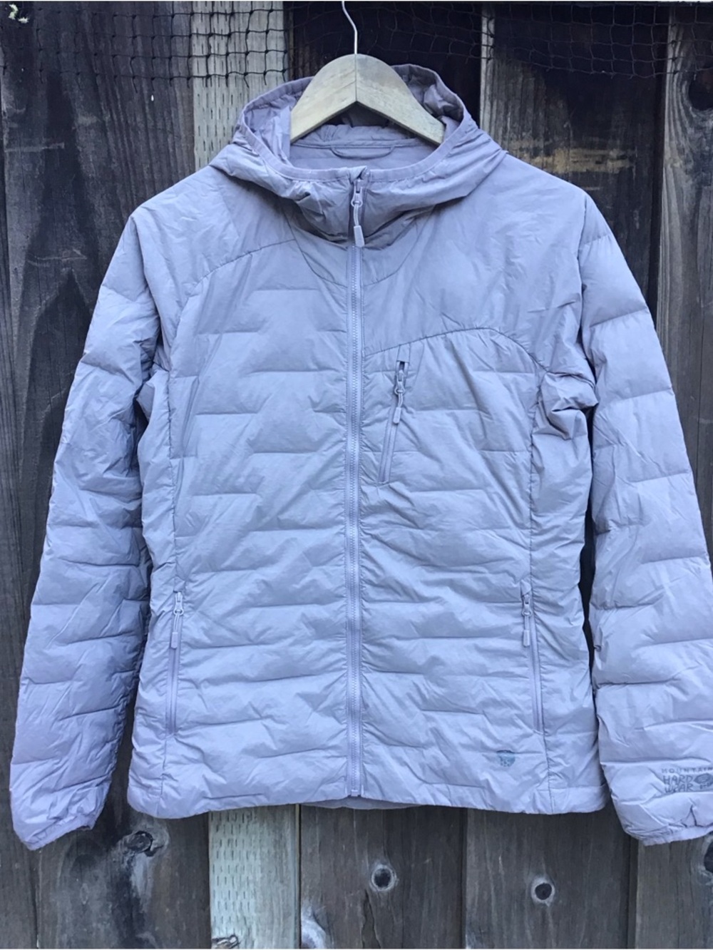 Mountain Hardwear Stretchdown Down Fill Puffer Jacket Womens Small Gray Hooded